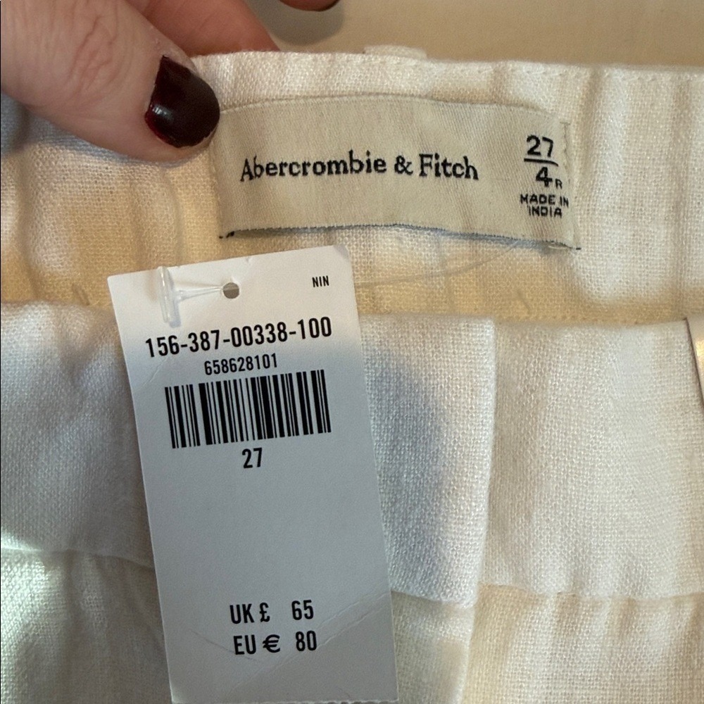 Abercrombie & Fitch Low Rise White Tailored Linen-Blend Wide Leg Pant Size 4 NWT - Picture 8 of 10